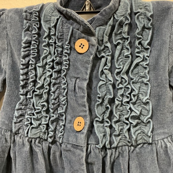 Sweet Honey Brand Girls' Ruffled Navy Corduroy Button Up Dress 2T - Picture 3 of 5